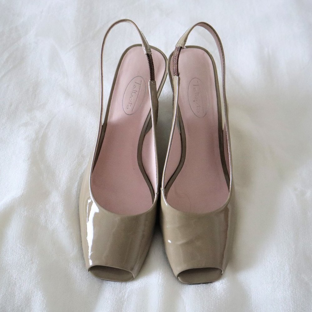 Talbots Nude Slingback Peep Toe Wedge Heels
